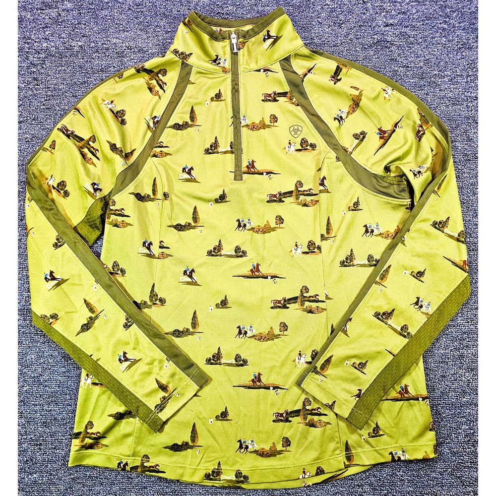 Ariat AriatTEK Women's Green Equestrian Print 1/4 Zip Long Sleeve Baselayer Top